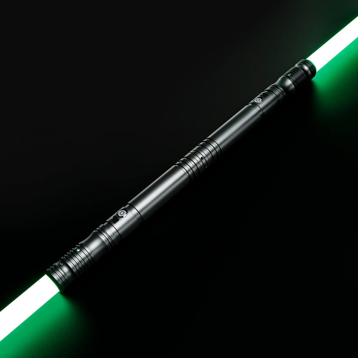 DamienSaber Custom Double Bladed LightSaber Baselit 12 Sound Fonts Xenopixel V2 Metal Hilt 1 Inch PC Blades