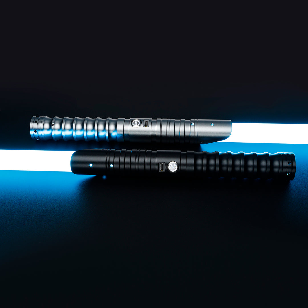 DamienSaber Custom Double Bladed LightSaber Baselit 12 Sound Fonts Xenopixel V2 Metal Hilt 1 Inch PC Blades