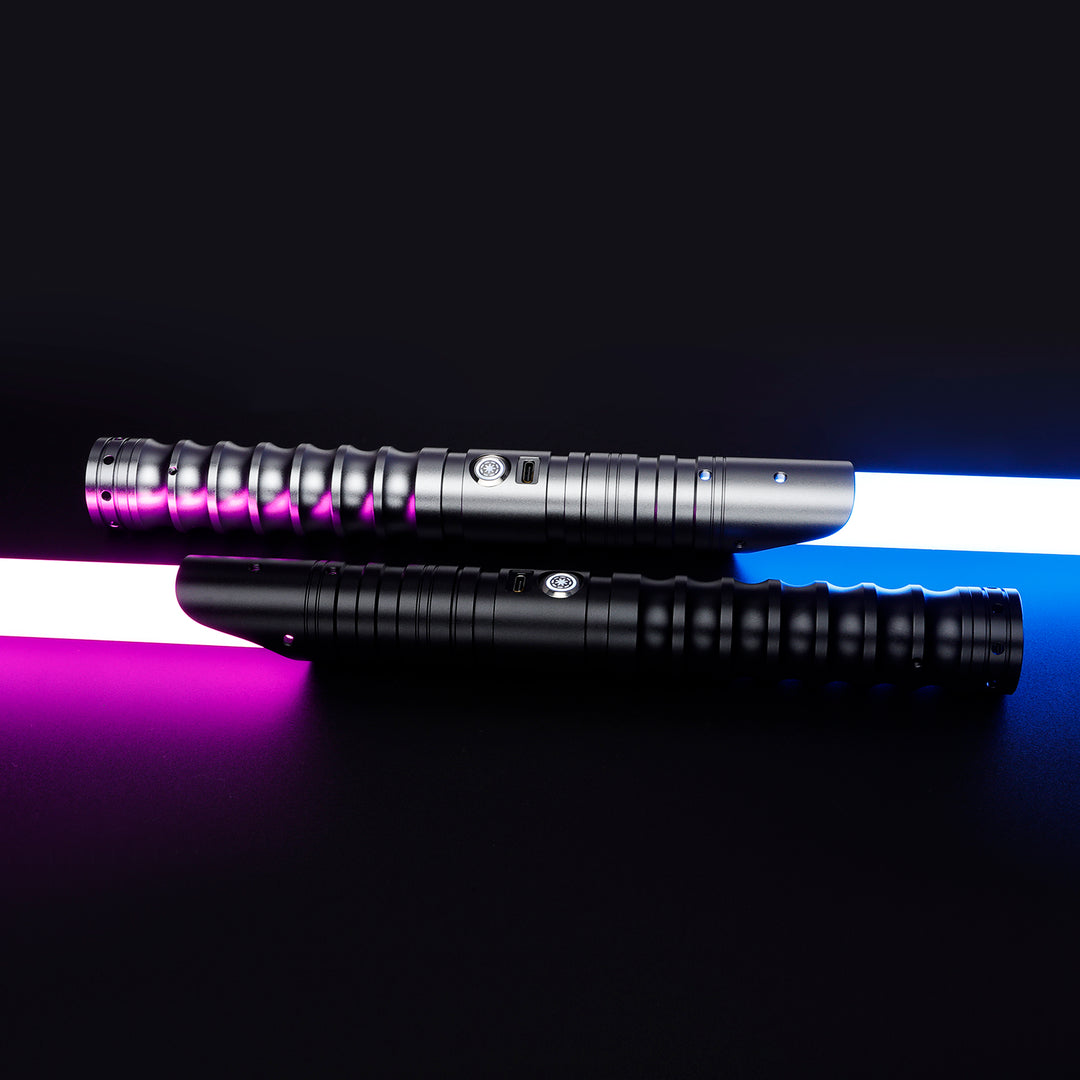 DamienSaber Custom Double Bladed LightSaber Baselit 12 Sound Fonts Xenopixel V2 Metal Hilt 1 Inch PC Blades