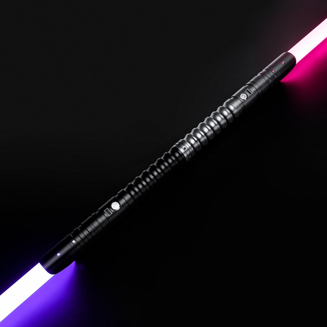 DamienSaber Custom Double Bladed LightSaber Baselit 12 Sound Fonts Xenopixel V2 Metal Hilt 1 Inch PC Blades