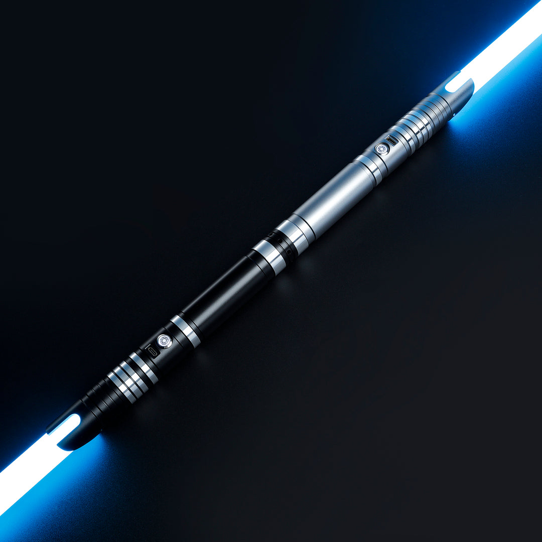 DamienSaber Custom Double Bladed LightSaber Baselit 12 Sound Fonts Xenopixel V2 Metal Hilt 1 Inch PC Blades