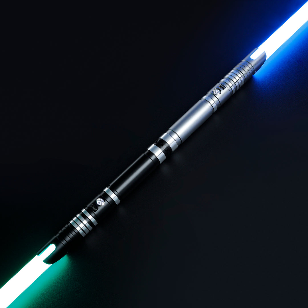 DamienSaber Custom Double Bladed LightSaber Baselit 12 Sound Fonts Xenopixel V2 Metal Hilt 1 Inch PC Blades