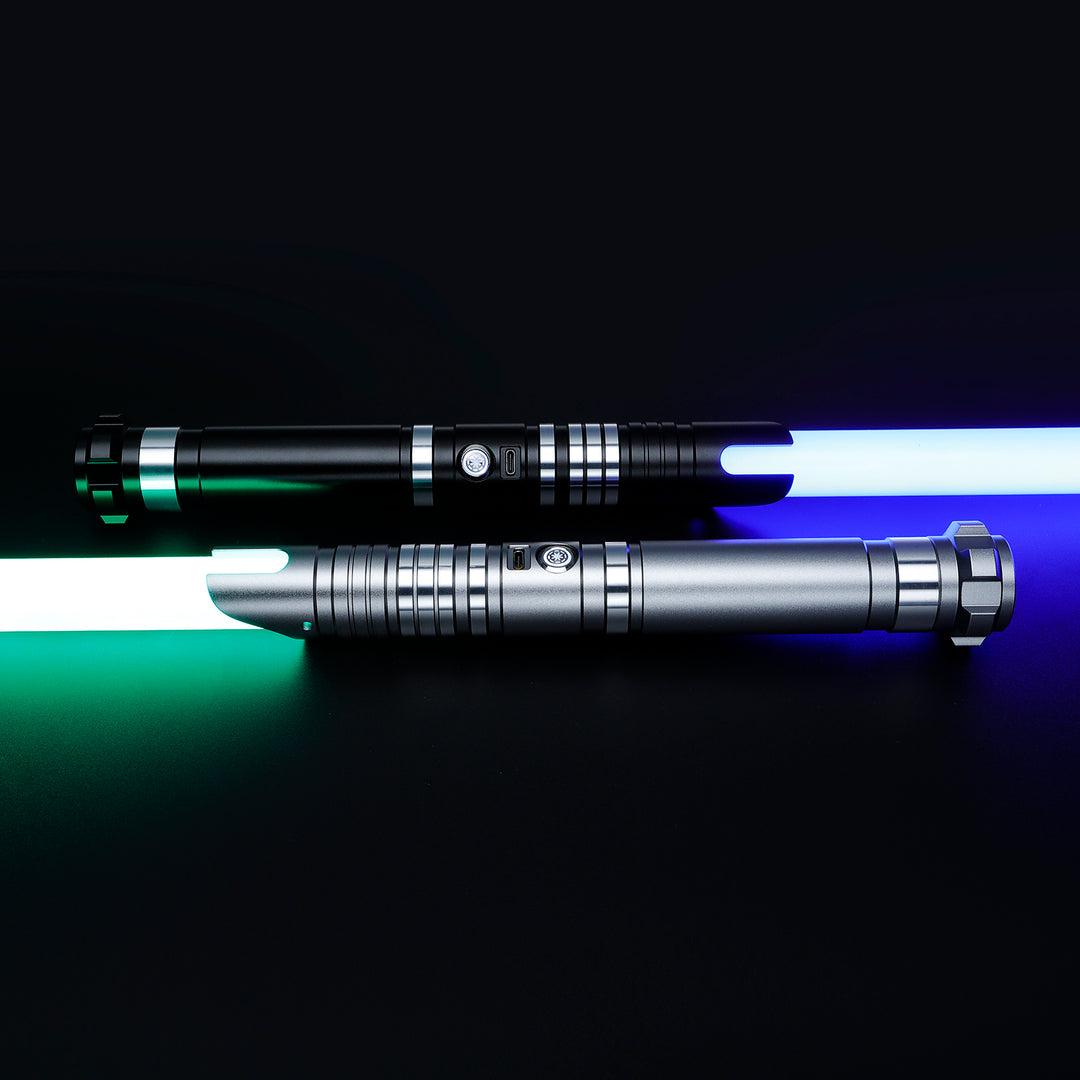 DamienSaber Custom Double Bladed LightSaber Baselit 12 Sound Fonts Xenopixel V2 Metal Hilt 1 Inch PC Blades