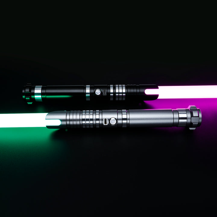 DamienSaber Custom Double Bladed LightSaber Baselit 12 Sound Fonts Xenopixel V2 Metal Hilt 1 Inch PC Blades