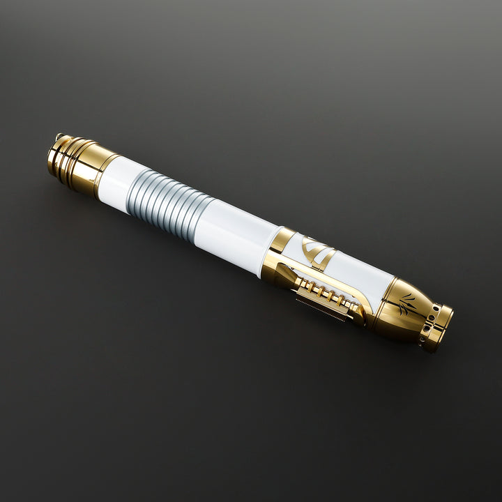 DamienSaber Lightsaber Santari Khri Inspired Light Saber 7/8 Inch Blade Gold Electroplating White Hilt 32CM
