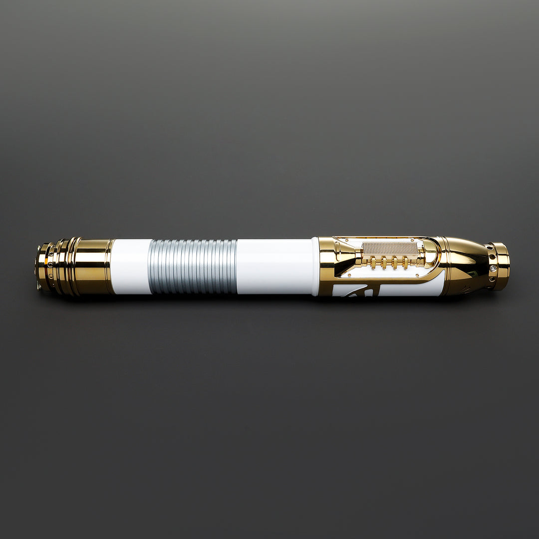 DamienSaber Lightsaber Santari Khri Inspired Light Saber 7/8 Inch Blade Gold Electroplating White Hilt 32CM
