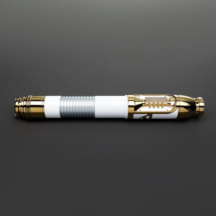 DamienSaber Lightsaber Santari Khri Inspired Light Saber 7/8 Inch Blade Gold Electroplating White Hilt 32CM