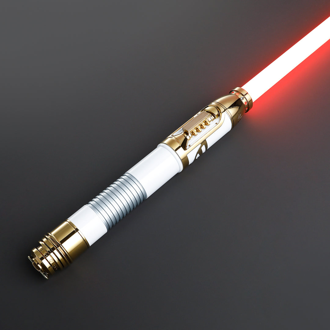 DamienSaber Lightsaber Santari Khri Inspired Light Saber 7/8 Inch Blade Gold Electroplating White Hilt 32CM