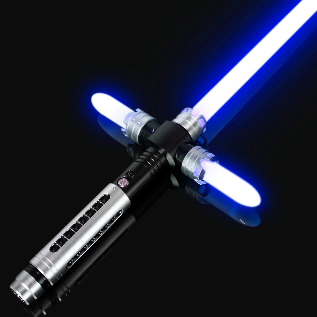 DamienSaber Lightsaber Crossguard Light Saber Xenopixel V3 Three Blades Black Hilt 26.5CM