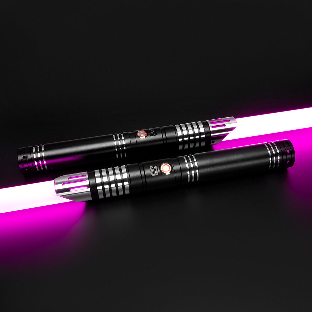 DamienSaber Custom Double Bladed LightSaber Baselit 12 Sound Fonts Xenopixel V2 Metal Hilt 1 Inch PC Blades