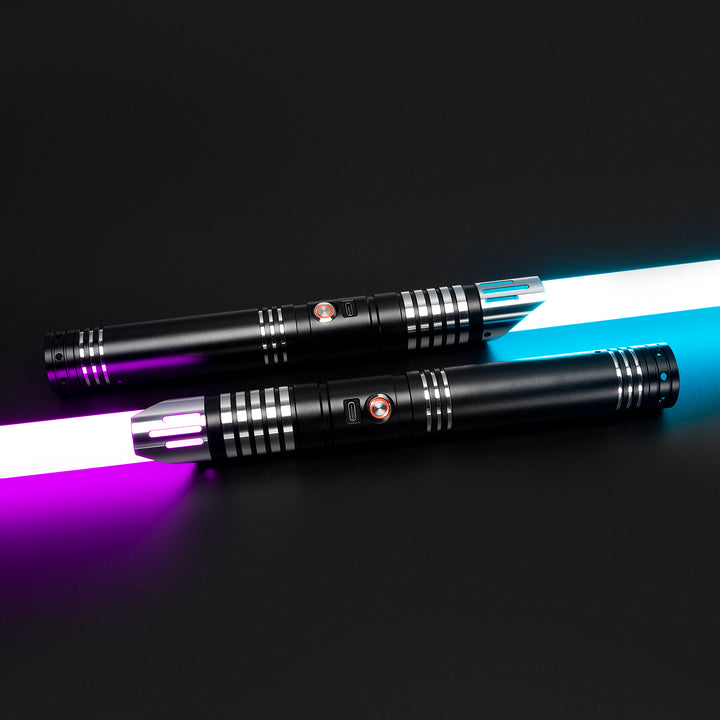 DamienSaber Custom Double Bladed LightSaber Baselit 12 Sound Fonts Xenopixel V2 Metal Hilt 1 Inch PC Blades