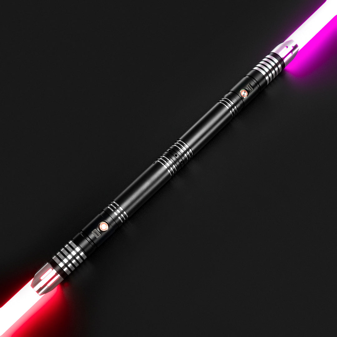 DamienSaber Custom Double Bladed LightSaber Baselit 12 Sound Fonts Xenopixel V2 Metal Hilt 1 Inch PC Blades