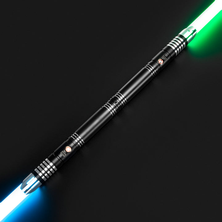 DamienSaber Custom Double Bladed LightSaber Baselit 12 Sound Fonts Xenopixel V2 Metal Hilt 1 Inch PC Blades