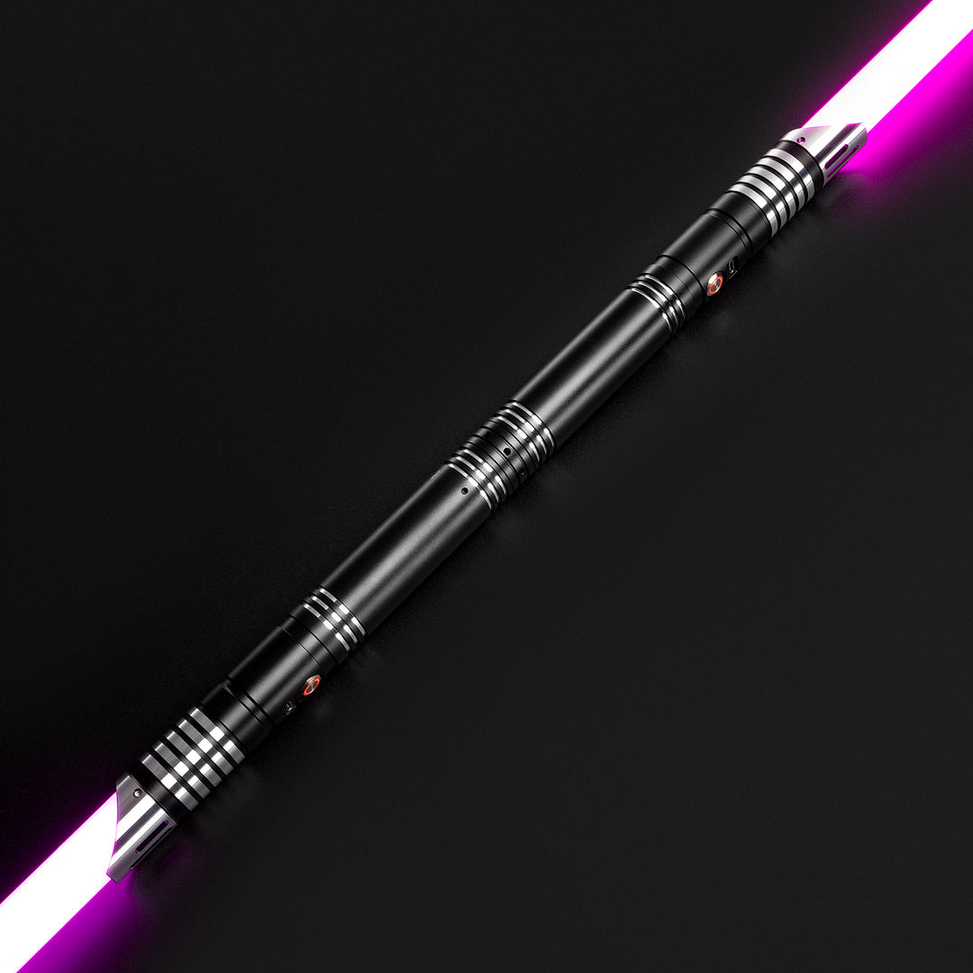 DamienSaber Custom Double Bladed LightSaber Baselit 12 Sound Fonts Xenopixel V2 Metal Hilt 1 Inch PC Blades